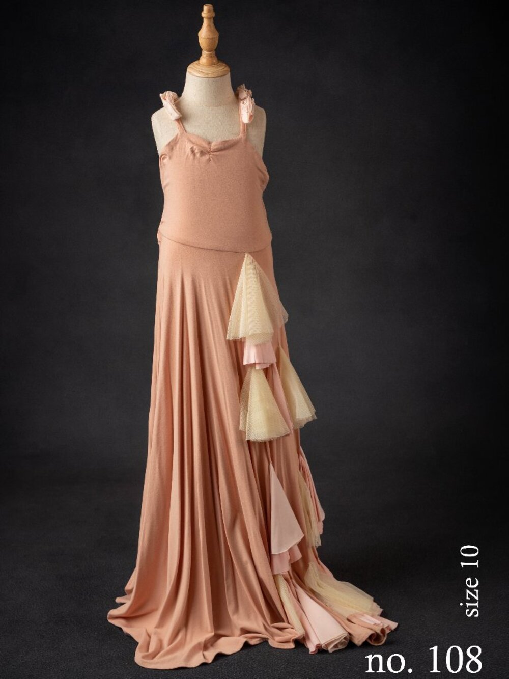 Peach/pink/cream side tulle accent dress, size 10